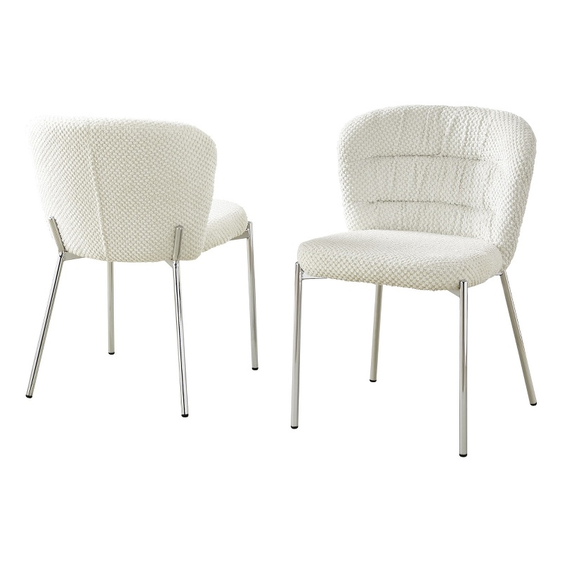 Best Quality Furniture Cream Fluffy Checker Textured Fabric Side Chairs