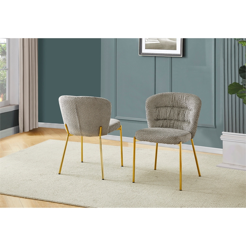 Best Quality Furniture Gray Fluffy Checker Textured Fabric Side Chairs