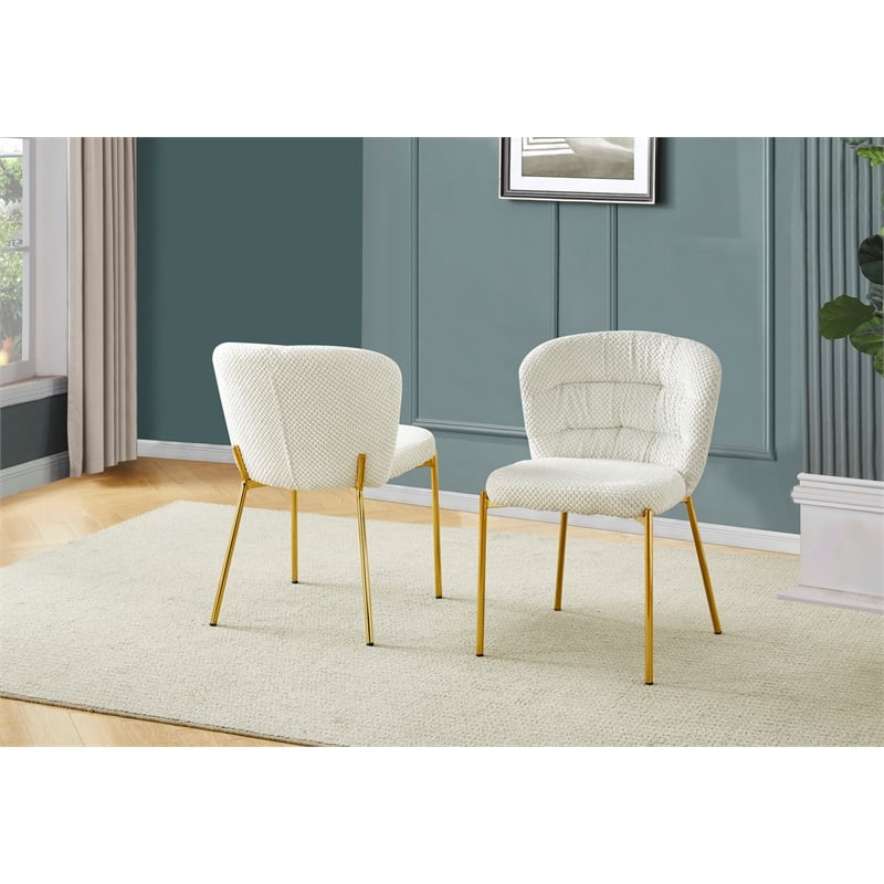 Best Quality Furniture Cream Fluffy Checker Textured Fabric Side Chairs
