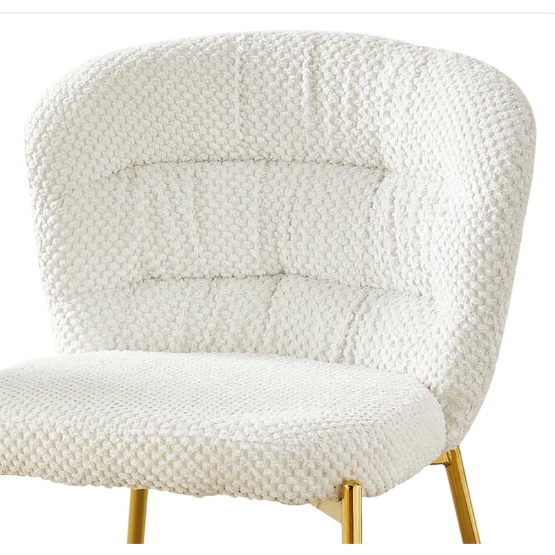 Best Quality Furniture Cream Fluffy Checker Textured Fabric Side Chairs