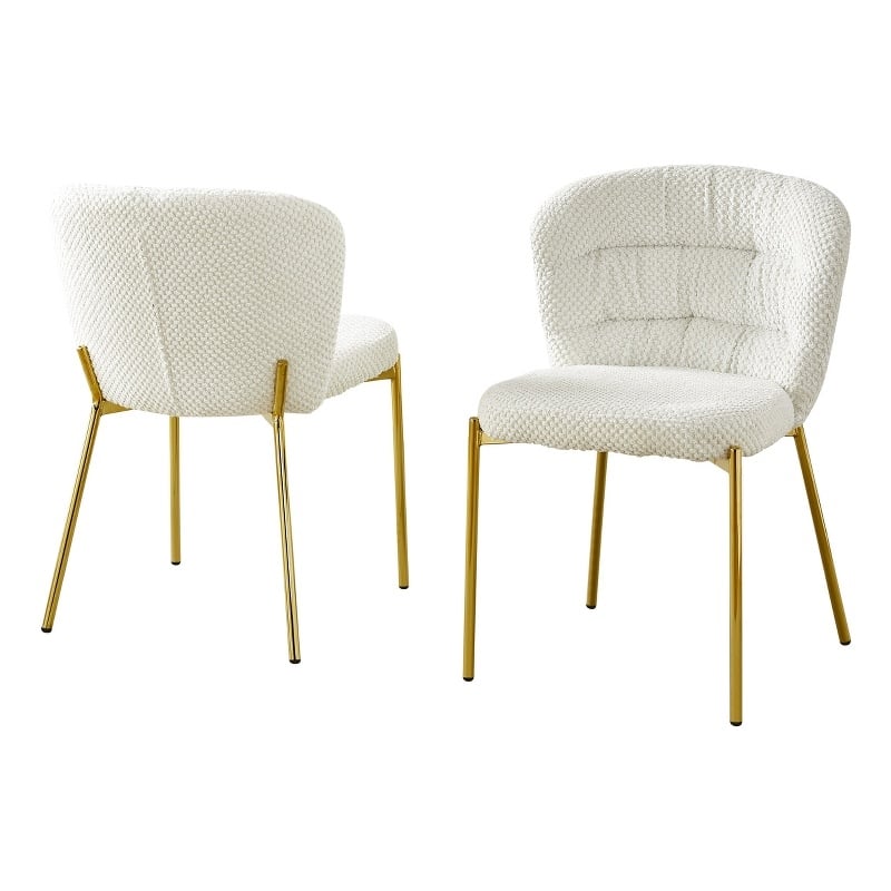 Best Quality Furniture Cream Fluffy Checker Textured Fabric Side Chairs