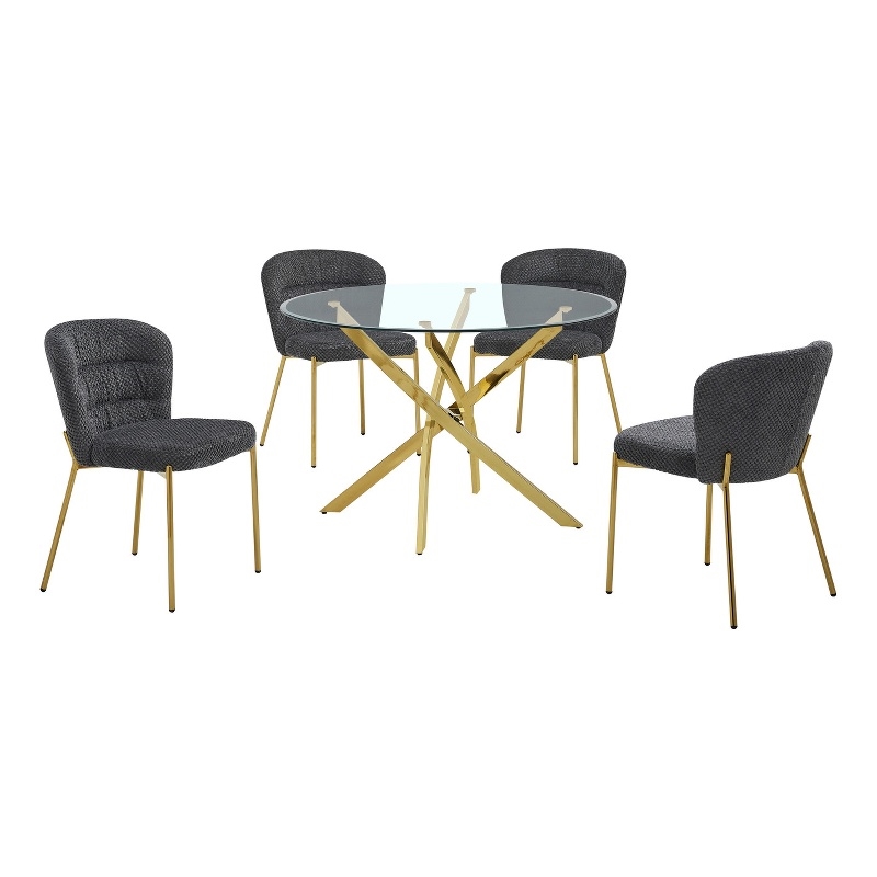 Best Quality Furniture Circular Clear Tempered Glass Dining Set w Fluffy Chairs