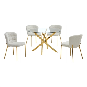 Best Quality Furniture Circular Clear Tempered Glass Dining Set w Fluffy Chairs