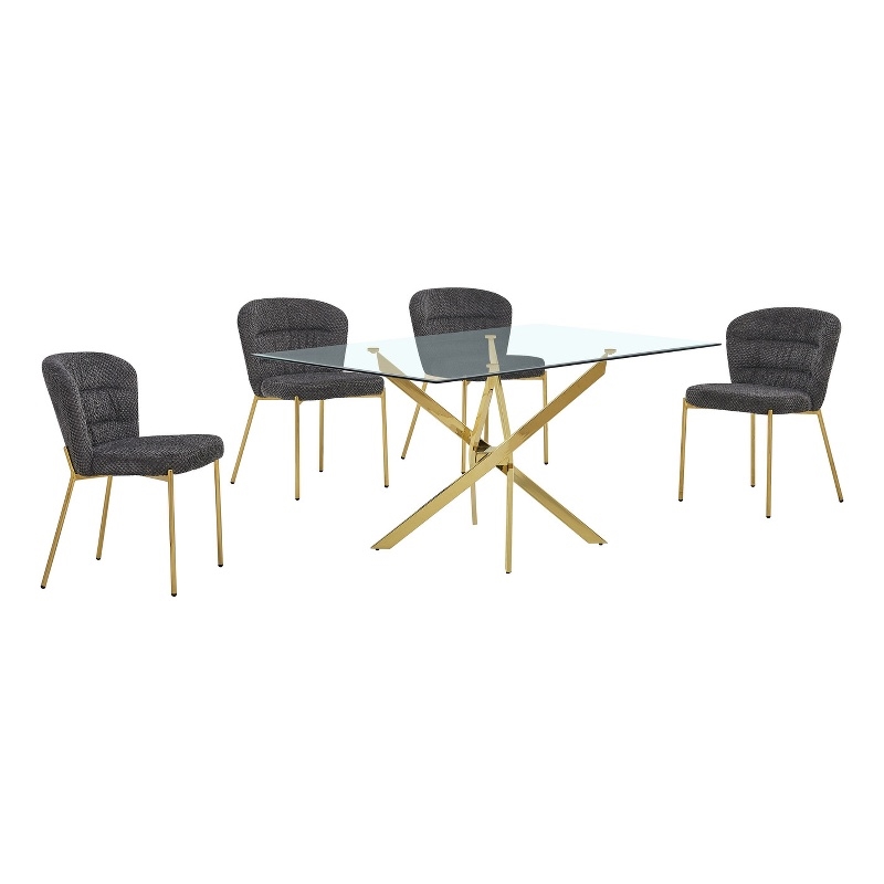 Best Quality Furniture Rectangular Clear Glass Dining Set with Fluffy Chairs