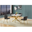 Best Quality Furniture Circle White Faux Marble Glass Dining Set w Fluffy Chairs
