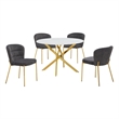 Best Quality Furniture Circle White Faux Marble Glass Dining Set w Fluffy Chairs