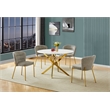 Best Quality Furniture Circle White Faux Marble Glass Dining Set w Fluffy Chairs