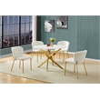 Best Quality Furniture Circle White Faux Marble Glass Dining Set w Fluffy Chairs