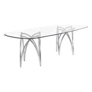 Best Quality Furniture 94&quot x 46&quot Rounded Rectangular Clear Glass Dining Table