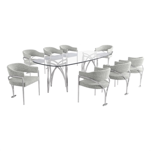 Best Quality Furniture 94&quot x 46&quot Rounded Rectangular Clear Glass Dining Set