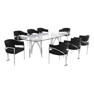 Best Quality Furniture 94&quot x 46&quot Rounded Rectangular Clear Glass Dining Set