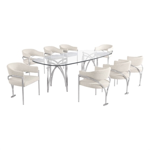 Best Quality Furniture 94&quot x 46&quot Rounded Rectangular Clear Glass Dining Set