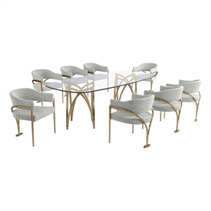 Best Quality Furniture 94&quot x 46&quot Rounded Rectangular Clear Glass Dining Set