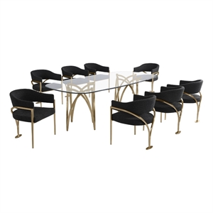 Best Quality Furniture 94&quot x 46&quot Rounded Rectangular Clear Glass Dining Set