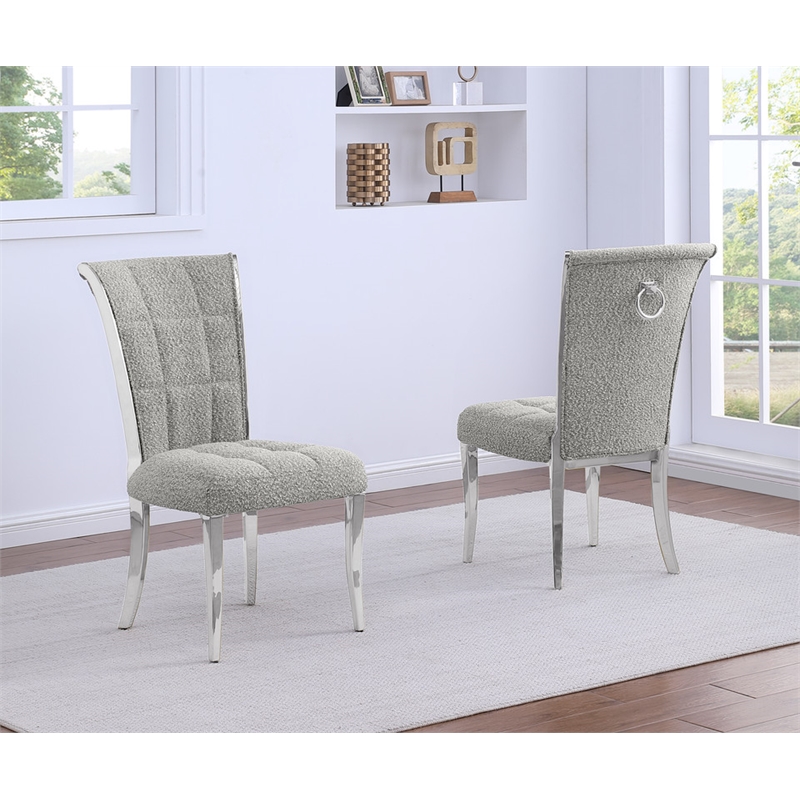 Best Quality Furniture Rich Gray Boucle Fabric Side Chairs with Chrome Frame