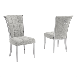Best Quality Furniture Rich Gray Boucle Fabric Side Chairs with Chrome Frame