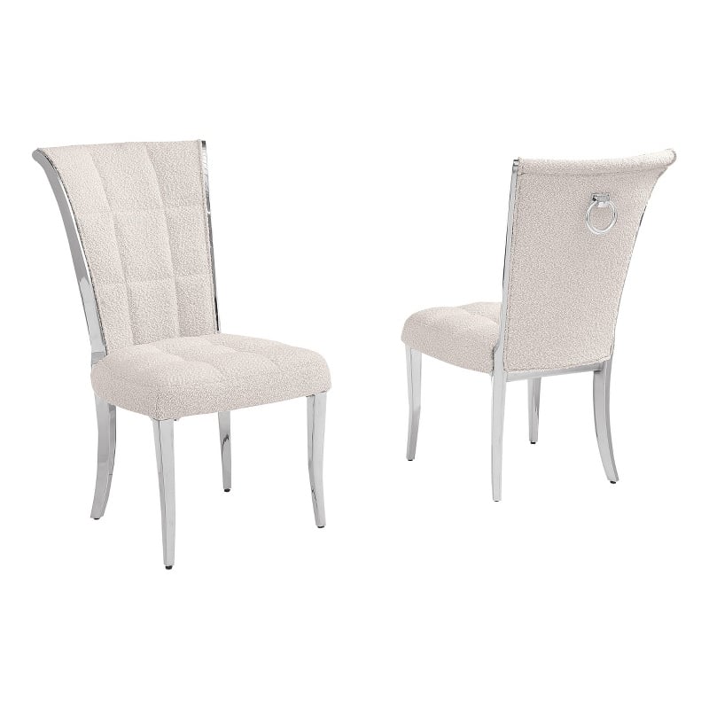 Best Quality Furniture Cream Boucle Fabric Side Chairs with Chrome Frame