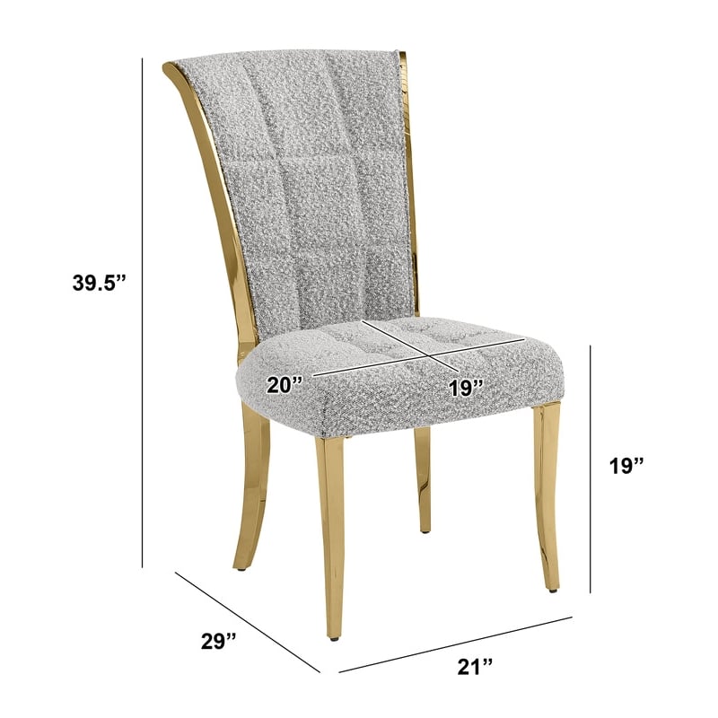 Best Quality Furniture Rich Gray Boucle Fabric Side Chairs w Gold Chrome Frame
