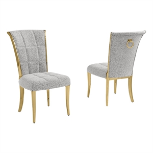 Best Quality Furniture Rich Gray Boucle Fabric Side Chairs w Gold Chrome Frame