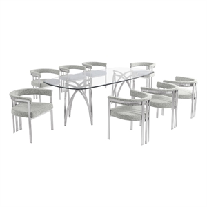 Best Quality Furniture 94&quot x 46&quot Rounded Rectangular Clear Glass Dining Set
