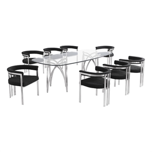Best Quality Furniture 94&quot x 46&quot Rounded Rectangular Clear Glass Dining Set