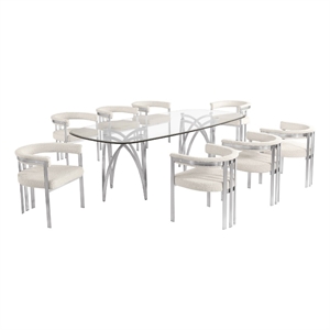 Best Quality Furniture 94&quot x 46&quot Rounded Rectangular Clear Glass Dining Set