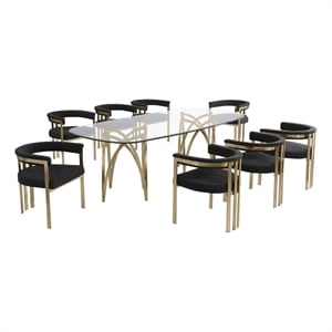 Best Quality Furniture 94&quot x 46&quot Rounded Rectangular Clear Glass Dining Set