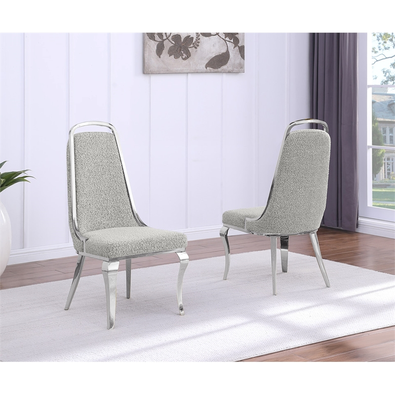 Best Quality Furniture Rich Gray Boucle Fabric Side Chairs with Chrome Frame