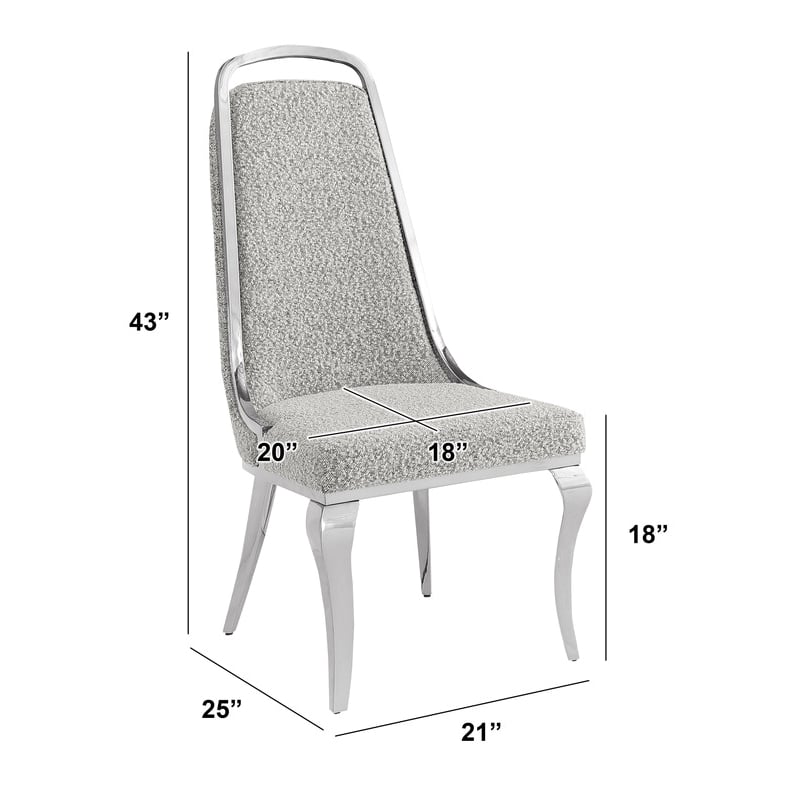 Best Quality Furniture Rich Gray Boucle Fabric Side Chairs with Chrome Frame