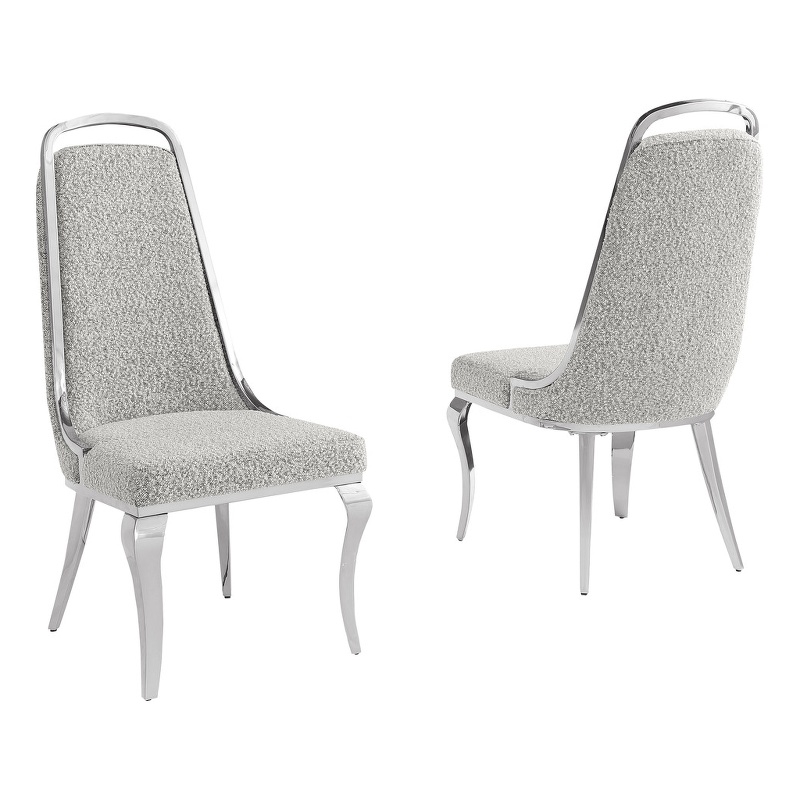 Best Quality Furniture Rich Gray Boucle Fabric Side Chairs with Chrome Frame