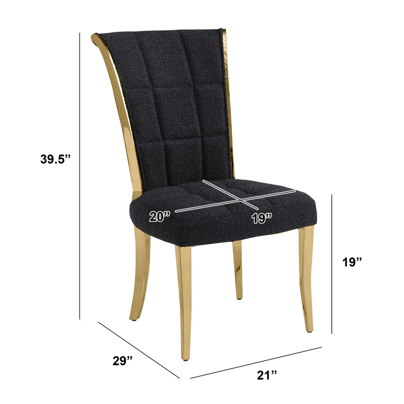 Best Quality Furniture Black Boucle Fabric Side Chairs w Gold Chrome Frame