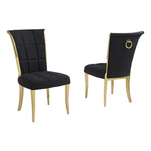 Best Quality Furniture Black Boucle Fabric Side Chairs w Gold Chrome Frame