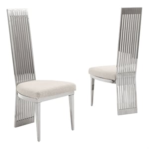 Best Quality Furniture Silver Stainless Steel Frame Side Chairs w Boucle Seat