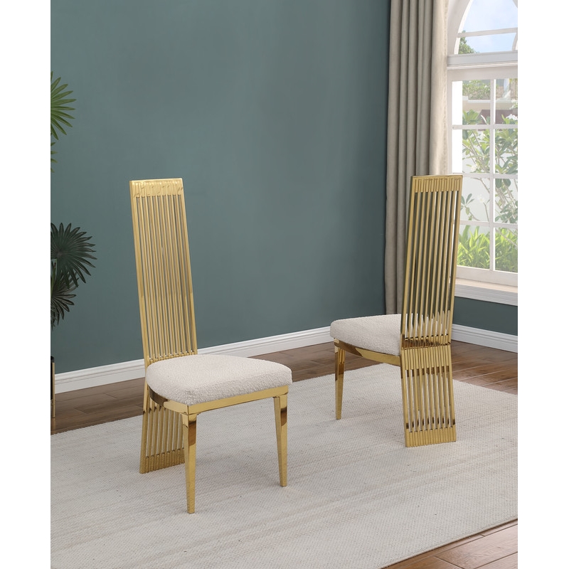 Best Quality Furniture Gold Stainless Steel Frame Side Chairs w Boucle Seat