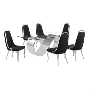 Best Quality Furniture 78&quot x 42&quot Clear Glass Dining Set w Boucle Fabric Chairs
