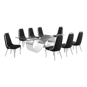 Best Quality Furniture 94&quot x 46&quot Clear Glass Dining Set w Boucle Fabric Chairs