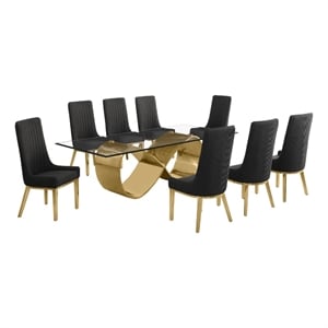 Best Quality Furniture 94&quot x 46&quot Clear Glass Dining Set w Boucle Fabric Chairs