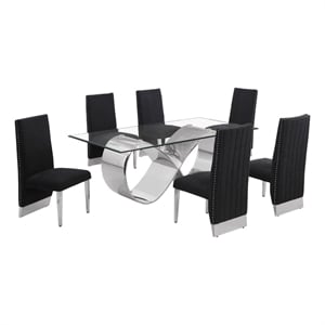 Best Quality Furniture 78&quot x 42&quot Clear Glass Dining Set w Boucle Fabric Chairs