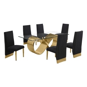Best Quality Furniture 78&quot x 42&quot Clear Glass Dining Set w Boucle Fabric Chairs