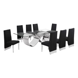 Best Quality Furniture 94&quot x 46&quot Clear Glass Dining Set w Boucle Fabric Chairs