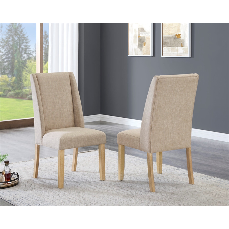 Best Quality Furniture Beige Fabric Dining Side Chairs w Rustic Wood Legs