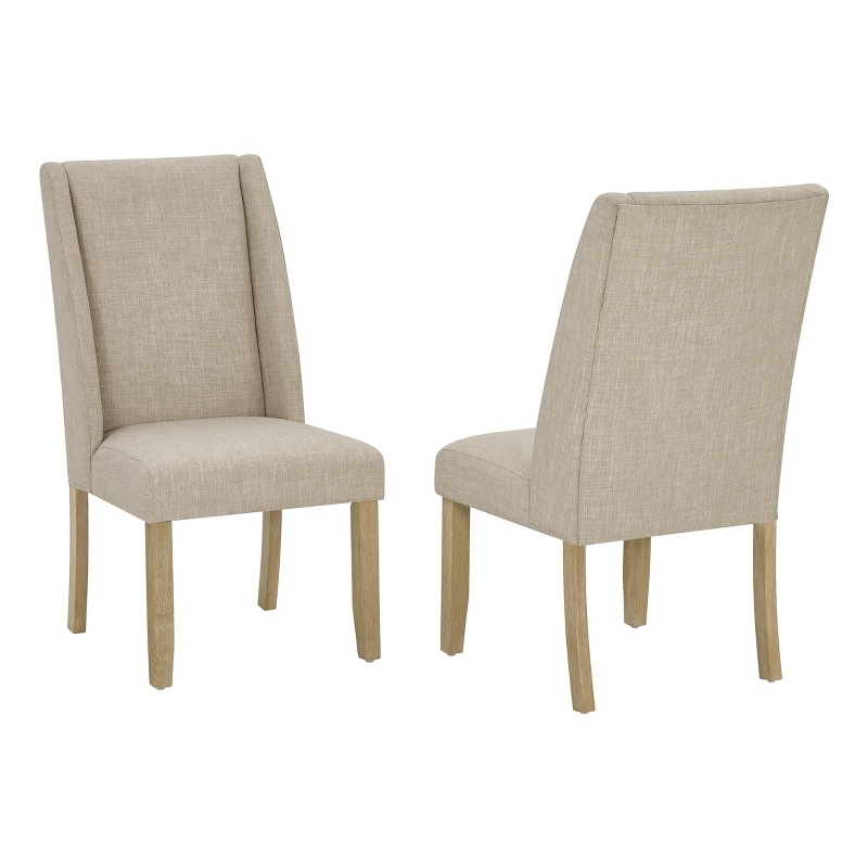 Best Quality Furniture Beige Fabric Dining Side Chairs w Rustic Wood Legs