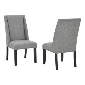Best Quality Furniture Gray Fabric Dining Side Chairs With Nailhead Trim
