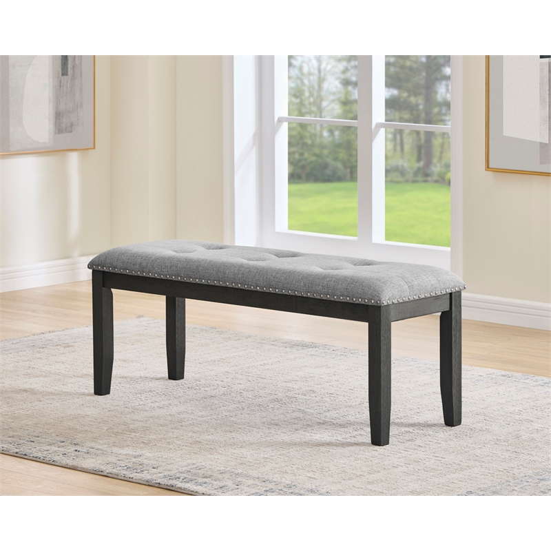 Best Quality Furniture Gray Fabric Dining Bench With Nailhead Trim
