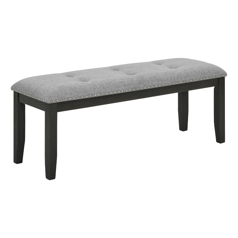 Best Quality Furniture Gray Fabric Dining Bench With Nailhead Trim