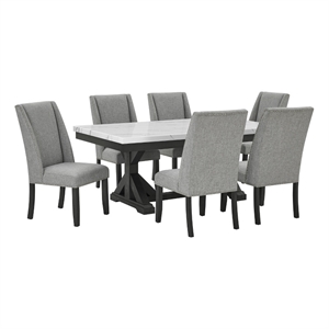 Best Quality Furniture Faux White Marble Dining Set with Dark Rustic Wood Finish