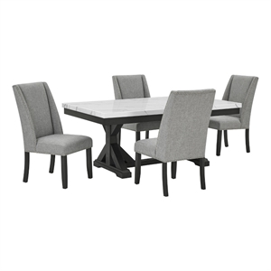 Best Quality Furniture Faux White Marble Dining Set with Dark Rustic Wood Finish