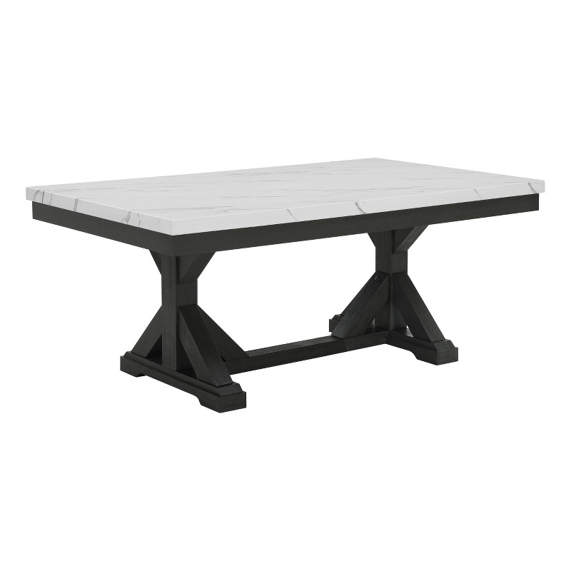Best Quality Furniture Faux White Marble Dining Table with Dark Rustic Wood