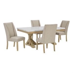 Best Quality Furniture Faux White Marble Dining Set with Rustic Wood Finish