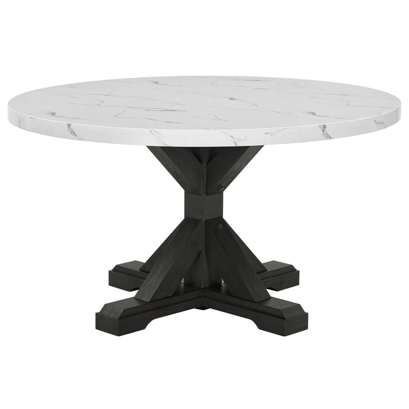 Best Quality Furniture Faux White Marble Dining Set with Dark Rustic Wood Finish